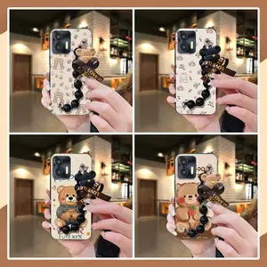 Black pearl pendant cute Phone Case For Oukitel C35/C36 Cartoon silicone Bear bracelet Dirt-resistant soft case Skin-friendly feel protective case Waterproof Back Cover