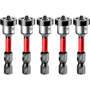 1/5pcs Drywall Screw Setter, Magnetic Positioning Screwdriver Bits PH2 Bits, 1/4" Hex Shank Drywall Screw Bit, Plasterboard Screws Locating Batch Head Drilling Tools, Replaceable Screwdriver Bits, 50mm