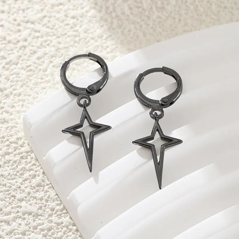 1 Pair Hollow Out Star Design, Punk Street Hip Hop Jewelry Earrings Dangling For Party, Daily Clothing Decor For Girl