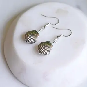 Silver Scallop Coastal Seashell Earrings