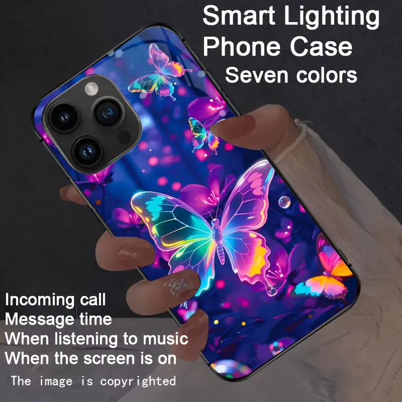 Butterflies Charm Smart Voice-Activated Luminous Cellphone Casing for iPhone 12-16, Smartphone/Devices Accessory with Night-Light Tech, Elegant Day Design & Enhanced Night Visibility, Personalized,back to school,back to school haul