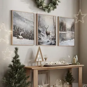 Christmas Decorations Set, Reindeer Theme Wall Art Canvas Prints, No Frame Christmas Posters, Party & Home Decoration Essentials