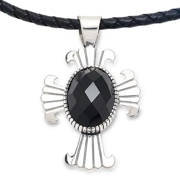 Mine Finds by Jay King Midnight Chalcedony Cross Pendant with Leather Cord Necklace