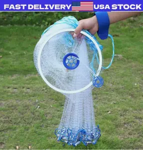 6-16Ft Fishing Cast Net w/Zinc Ring Bait Easy Throw Hand Cast Strong Nylon Mesh