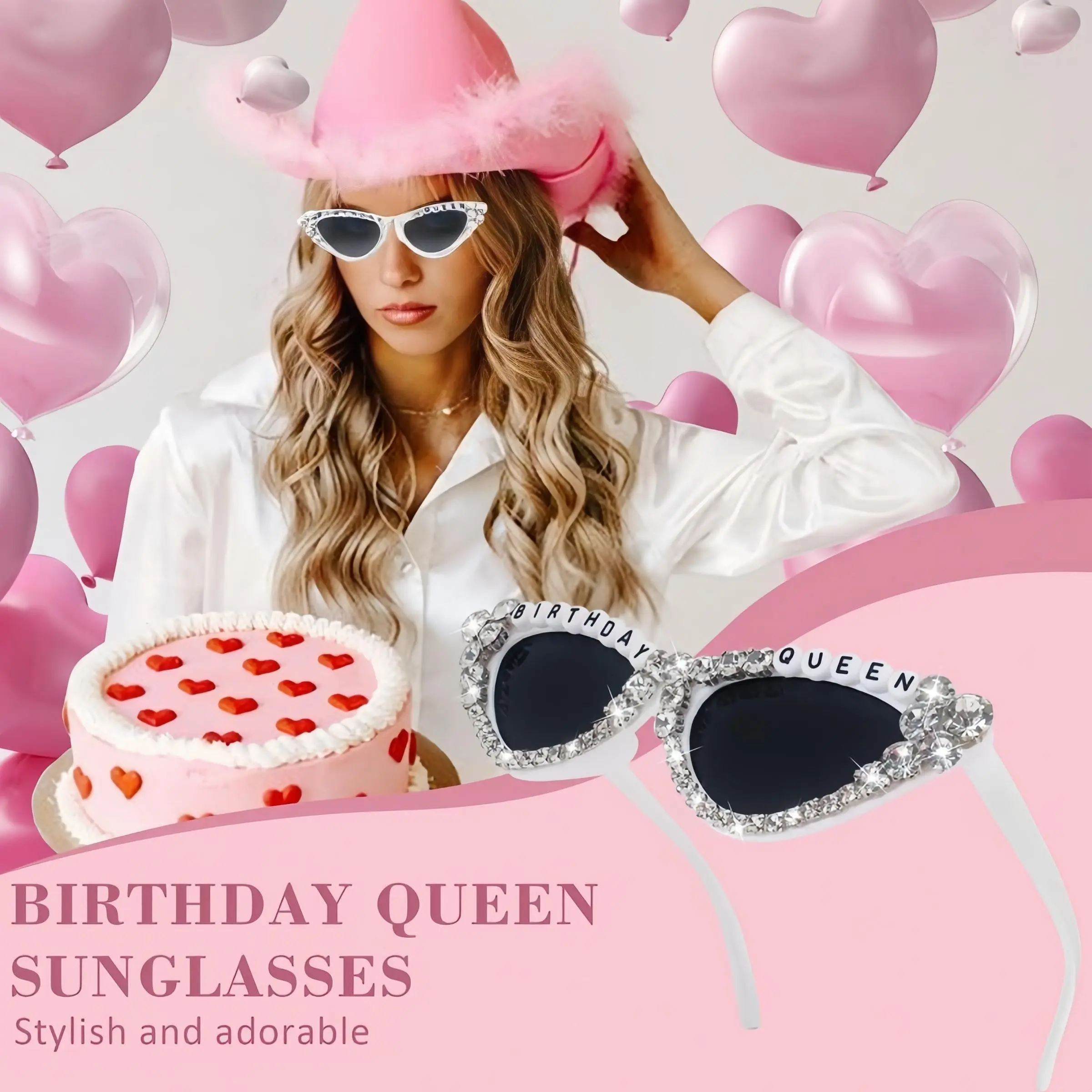 3/1pcs-Birthday Girl Sash and Crown Set with Glasses - Pink Birthday Sash for Women Girls, Princess Tiara Crown, Sparkling Sash, Fun Glasses for Birthday Party Decoration, Regal Touch, Birthday Celebration, Party Supplies, Party Accessories