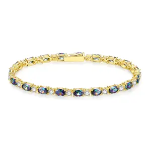 "Glamour Radiance" June Birthstone Fancy Cut Tennis Alexandrite Sterling Silver Bracelet