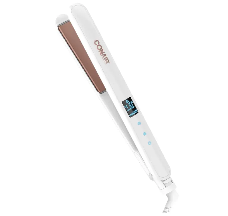 Conair Double Ceramic Flat Iron, 1-Inch Flat Iron, 5 Digital Temp Settings Up to 410°F, Extra-Long Plates, For All Hair Types and Textures, White