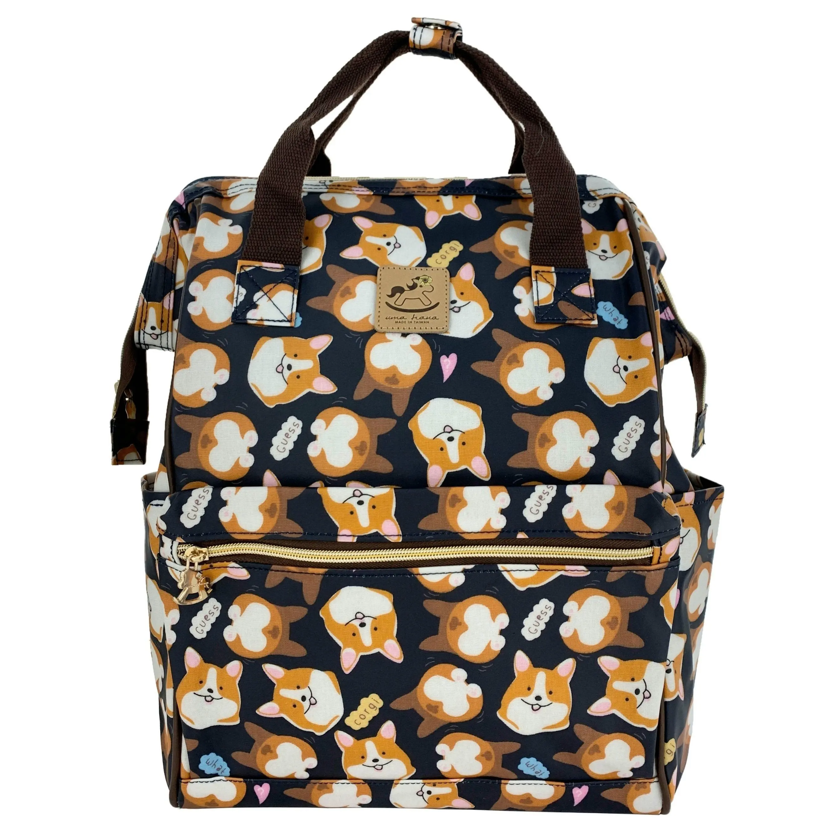 Midnight Blue Corgi Momo Large Opening Backpack