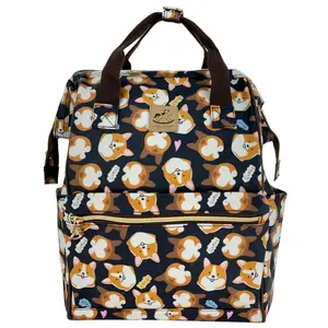 Midnight Blue Corgi Momo Large Opening Backpack