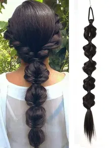 20 Inch Women’s Ponytail Wig, Bubble Twist Drawstring Lantern Braids, Natural Synthetic Hair, Easy to Style, Everyday Party Look