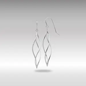 White 14K Gold Polished Long Twisted Dangle Earrings Model-TL833