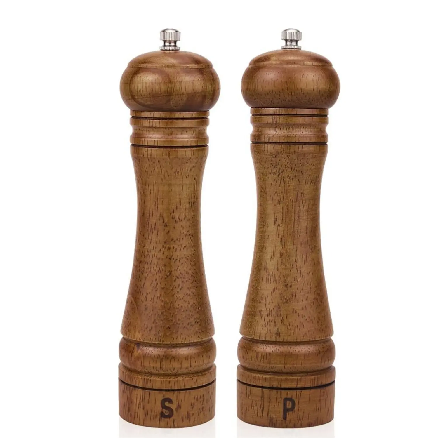 2Pcs Wood Salt and Pepper Grinder Set, Salt Mill Pepper Grinder Set, Pepper Mill, Salt Shakers with Adjustable Ceramic Rotor- Oak Wood Pepper Grinder for Your Kitchen 8 inch - Home Improvement.