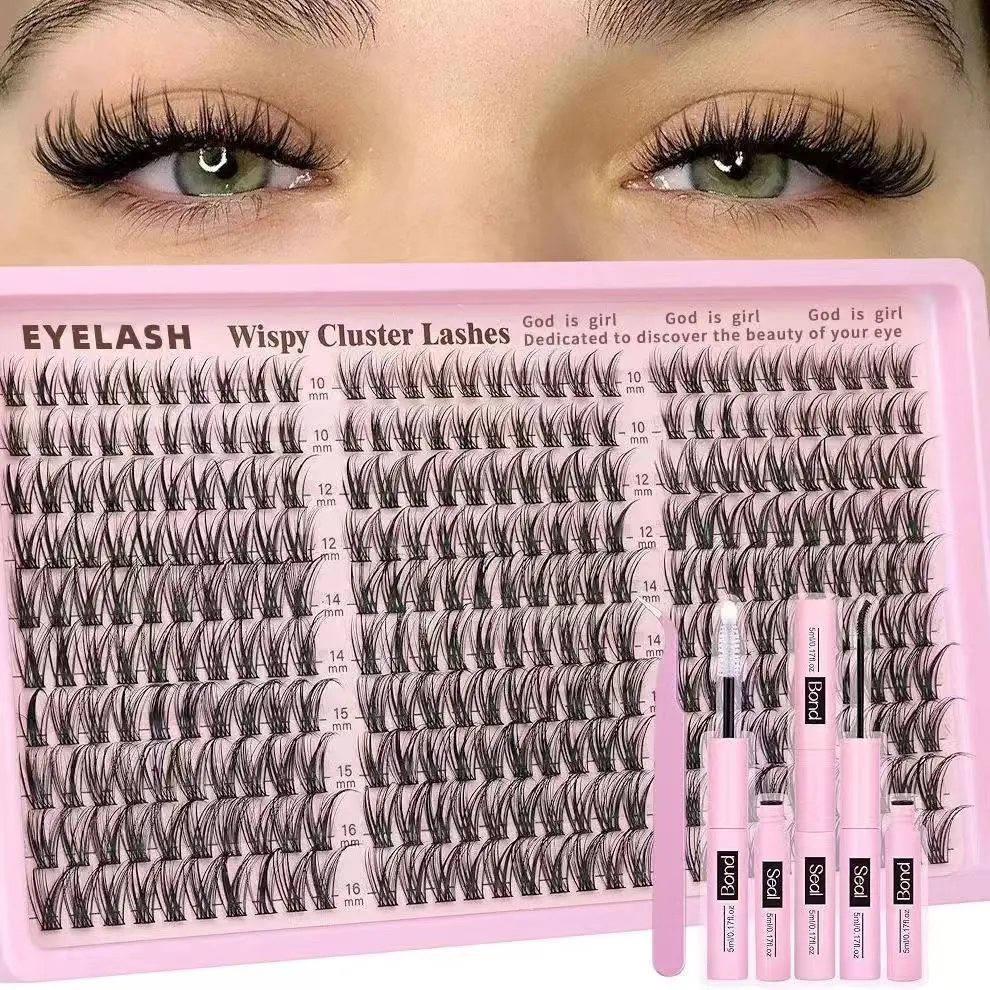 Skynii Lash Clusters Kit Wispy Eyelash Clusters Lashes Natural DIY Lash Extension Kit 10-16mm Cluster Eyelash Extensions Kit 300pcs C Curl Individual Lashes Cluster Eyelash (With Tweezers) Makeup