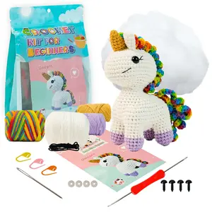 Beginner Crochet Kit Unicorn Plush, All Supplies Included, Easy DIY Craft, Perfect Valentine's Day Gift, Handmade Hobby Starter Set