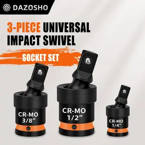 Universal Joint Socket Set 1/2 Inch, 3/8 Inch, 1/4 Inch Drive, Durable Finish, Compatible Manual/electric Wrenches, Car & General Use