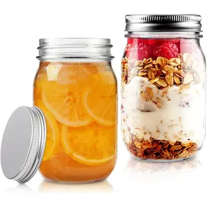 Regular Mouth Mason Jar with Lids,16oz Glass Canning Jar for Canning, Drinking, Storing Food, Decorating,Holding Parties,Christmas gift(2 Pack)