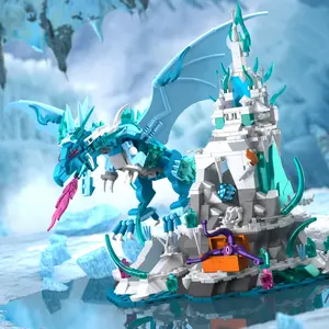 Giant Ice Dragon & Castle STEM Building Blocks Set, 862+ Pieces Durable Abs Material, Magic Animals Movie Theme, Office Home Decor Gift