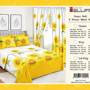 BOLLFT Super Soft 8 Piece Sunflower Floral Bed Sheets Set, King size