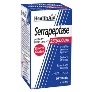 HealthAid Serrapeptase - 250,000 SPU - 30 Tablets - Once Daily - Extra High Potency - Delated Release - Vegan