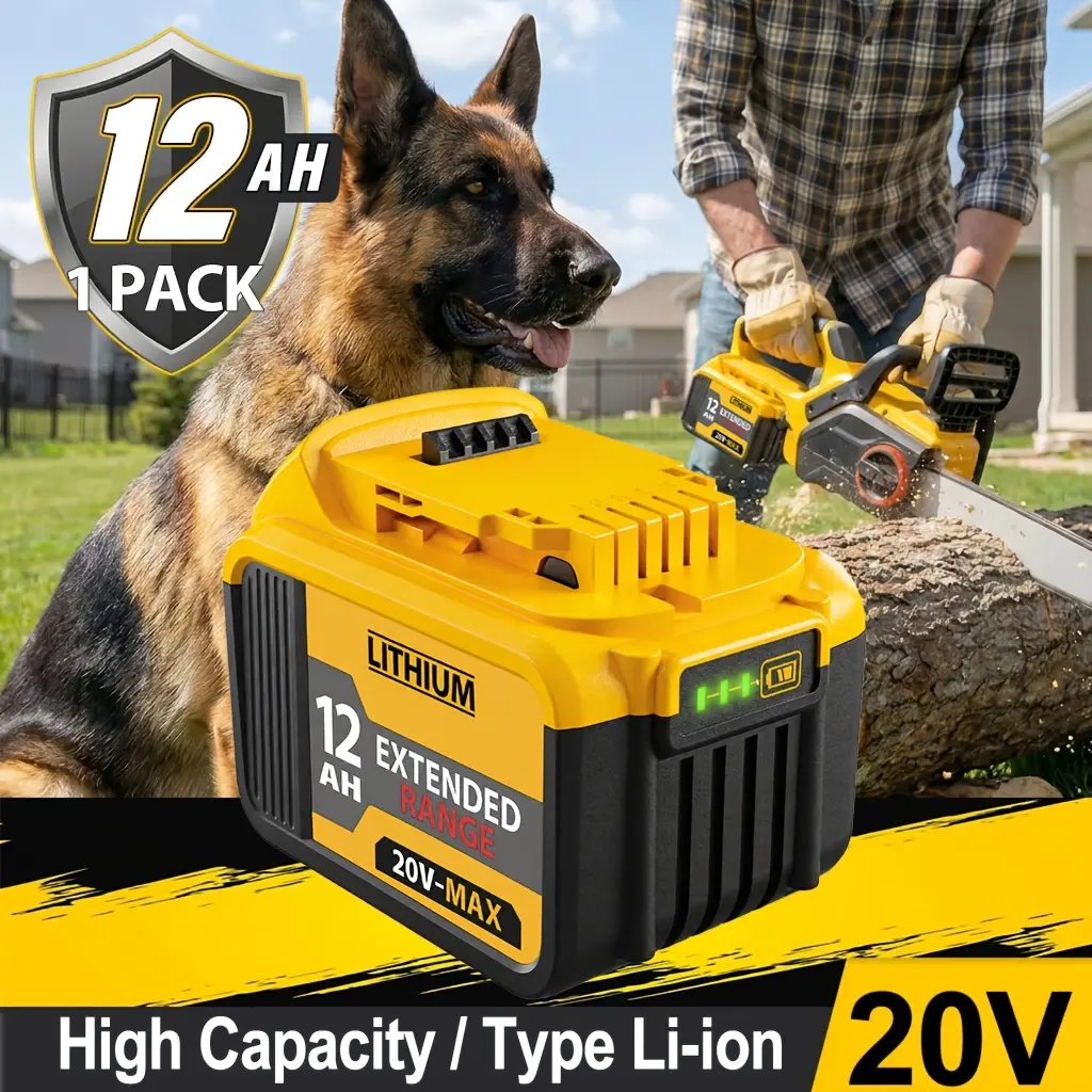 2pcs/1pc/12Ah 20V Max Lithium-Ion High-Capacity Rechargeable Battery with Digital LED Indicator, Overcharge/Overheat Protection, Compatible BatteryDewalt DCB200 DCB210 DCB205 DCB203 DCB204 DCB206 DCB201 DCB207 DCB208 Power Tools