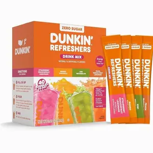 Dunkin’ Refreshers Singles To Go! Powdered drink mix packets, 40 Ct Variety Pack, 40 Single serve Packets per Box (40 servings), Energy from Green Tea, aspartame-free, no synthetic colors, naturally and artificially flavored, just add water