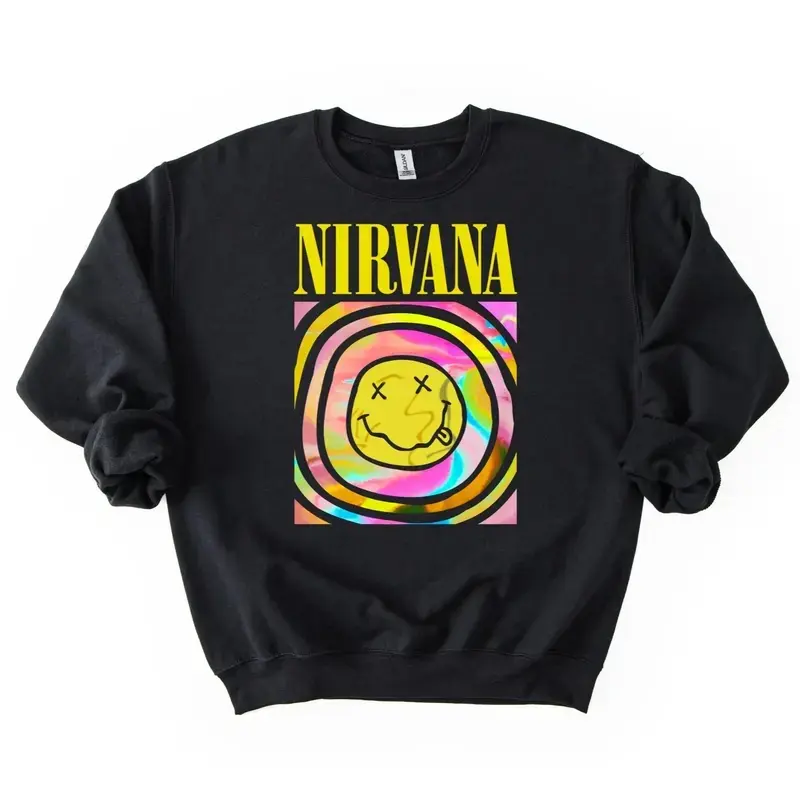 Nirvana Smiley Graphic Sweatshirt, Nirvana Comfort Color Tee, Nirvana Smiley Sweatshirt