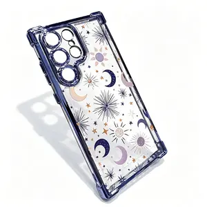 For Samsung Galaxy S22 S23 S24 S25 S26 FE Plus Ultra, Minimal Dreamy Night Sky Samsung Case, Comfortable Smooth Hand Feel, Firework Star Print Gold Electroplated Clear Drop Proof Girly Shell