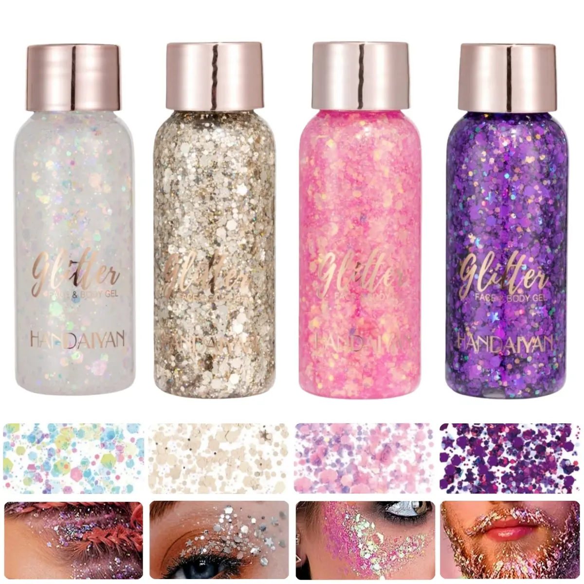 Handaiyan 2 Pcs Dazzling Chunky Glitter Gel, Long-Lasting Mermaid Sequins for Face, Hair & Eyeshadow, Alcohol-Free Body Highlighter