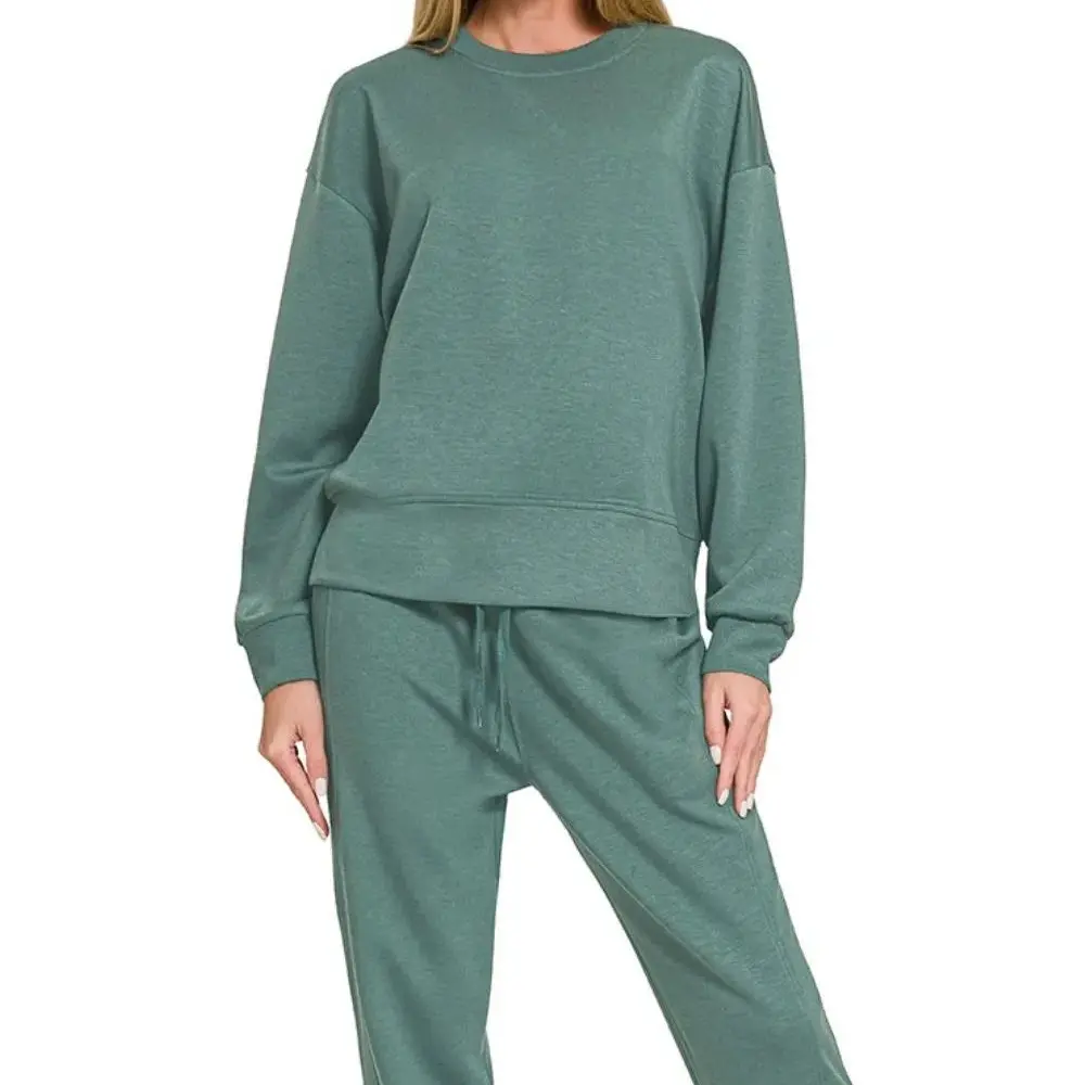 Sage Green Scuba Lounge Set - 2-Piece Crewneck Pullover & Joggers for Women Comfortable and Stylish