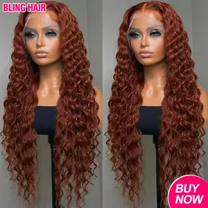 Bling Hair 13x4 13x6 Cowboy Copper Deep Wave Lace Front Wig Human Hair Ginger Red Wig for Women 13x6 HD Lace Frontal Wig Pre Plucked Natural Hairline