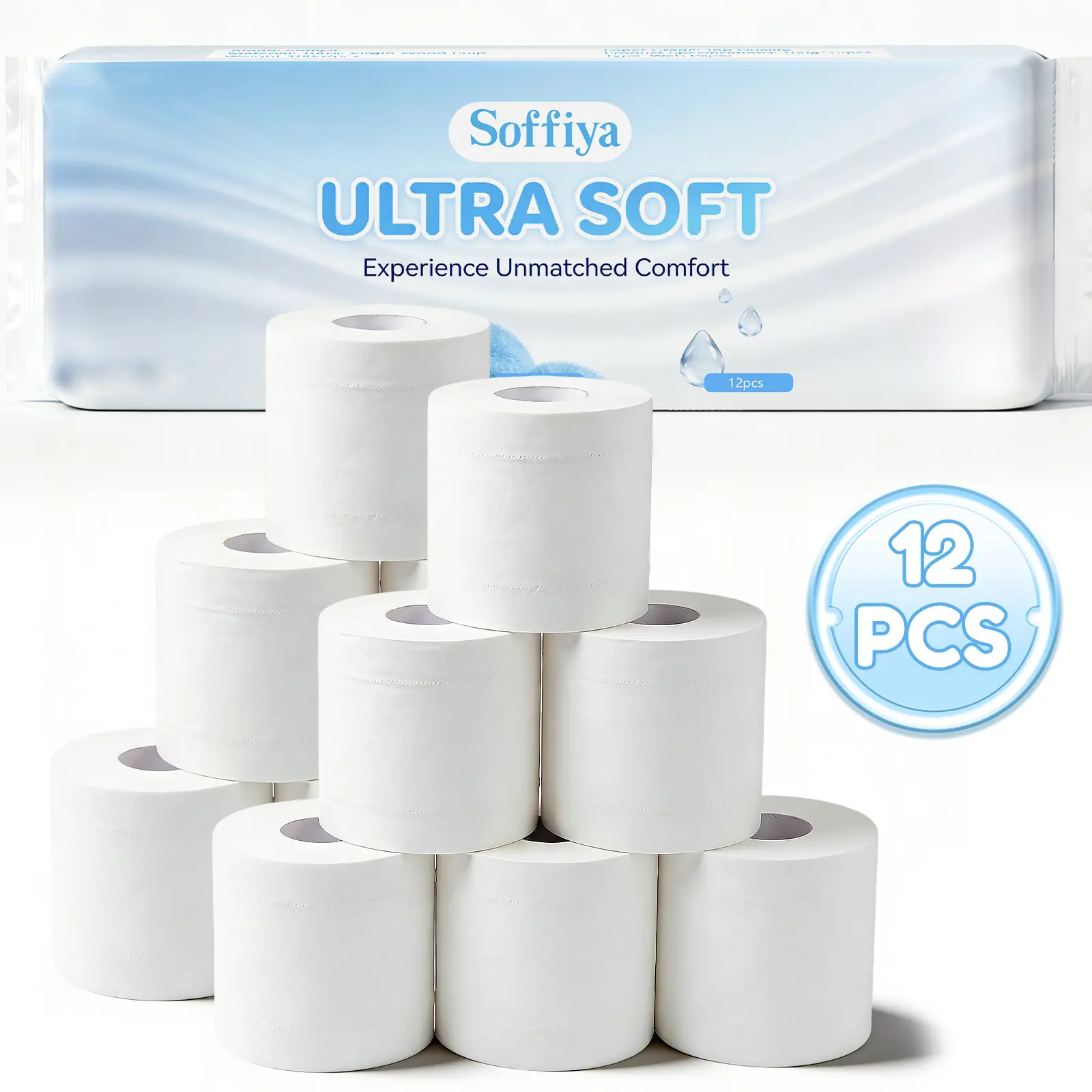 Pure wood pulp hollow toilet paper - 4-ply 100g - single roll, hand-held, white - 12 rolls per pack