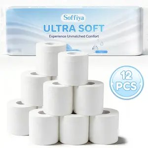 Pure wood pulp hollow toilet paper - 4-ply 100g - single roll, hand-held, white - 12 rolls per pack