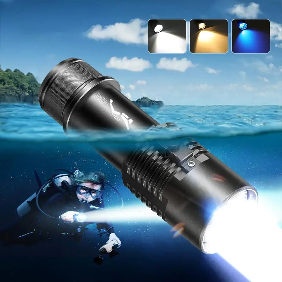 Portable Diving LED Flashlight, 1 Count Rechargeable Alloy Underwater Flashlight, Handheld Flashlight for Underwater Hunting, Fishing, Sea Catching, Diving Lamp