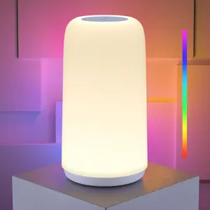 Touch Bedside Table Lamp, [RGB Mode] 3 Way Dimmable Small Lamp for Bedroom, LED Lamp with Warm White Lights Multi-Color Smart Nightstand Lamp