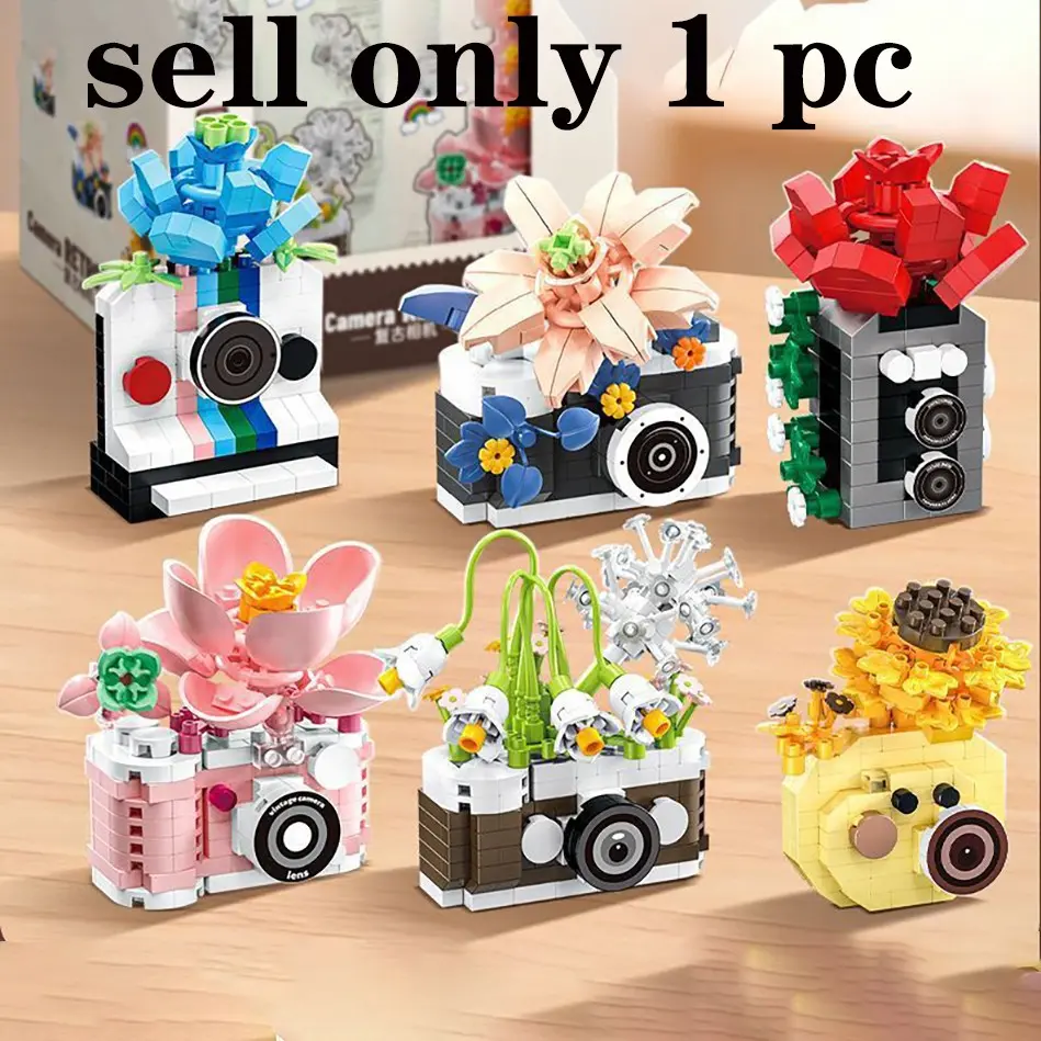 Toouee Cute Flower Camera Micro Building Blocks Set, Miniature Model for Home Desktop Decor, Perfect Christmas & Halloween Gifts