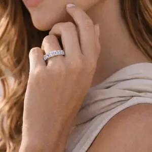 3.5 Carat Oval Eternity Cut Diamond Ring Set in 14k White Gold F Color VS Clarity Precision-Set Band