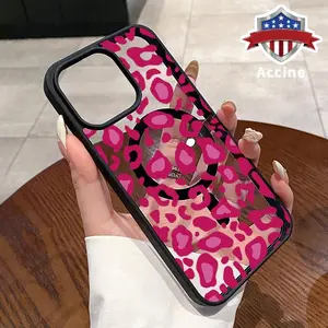 MagSafe Case for iPhone 16 Pro Max 15 Plus 14 13 12 11 XR E XS Pink Leopard Print Patterned Clear Acrylic Back Waterproof Lightweight Mobile Phone Cover for Girl
