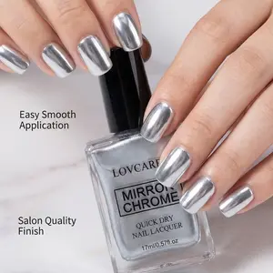 LOVCARRIE 17ml Metallic Mirror Finish Silver Nail Polish, Chrome Gel Nail Polish, All in One Nail Strengthener & Gloss Enhancer, Fast-Drying, Alcohol-Free, Manicure Polish Gel, Top Coat Needed for Long Lasting & Super Mirror Shine