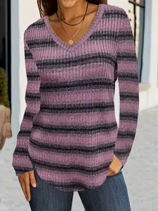 Autumn Winter Fashion V Neck Long Sleeve Slim Fit Knit Sweater, Comfortable Versatile Pullover for Women, Casual Wear