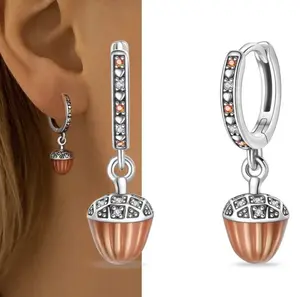 Sterling Silver Plated Acorn Pine Cone Drop Earrings For Women Jewelry Valentine Gifts