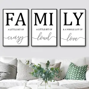 3 Pieces Optional Wooden Frame Simple Black White Family Wall Poster Modern Canvas Painting Wall Art Print Picture Living Room Home Decor Living Room Sofa Background Mural High Gram Weight Thickened Wall Painting Artwork