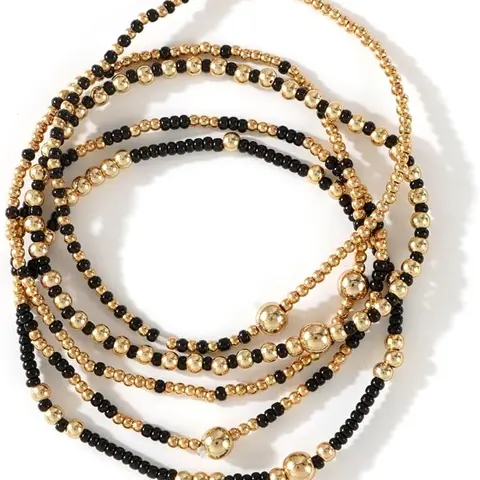 SHINUS Women's Bohemian Dainty Gold-Plated Beaded Layered Bracelet Set - Handmade Stacked Bracelets, Casual Trendy Jewelry, Festival Arm Candy Accessories, Gift for Friends