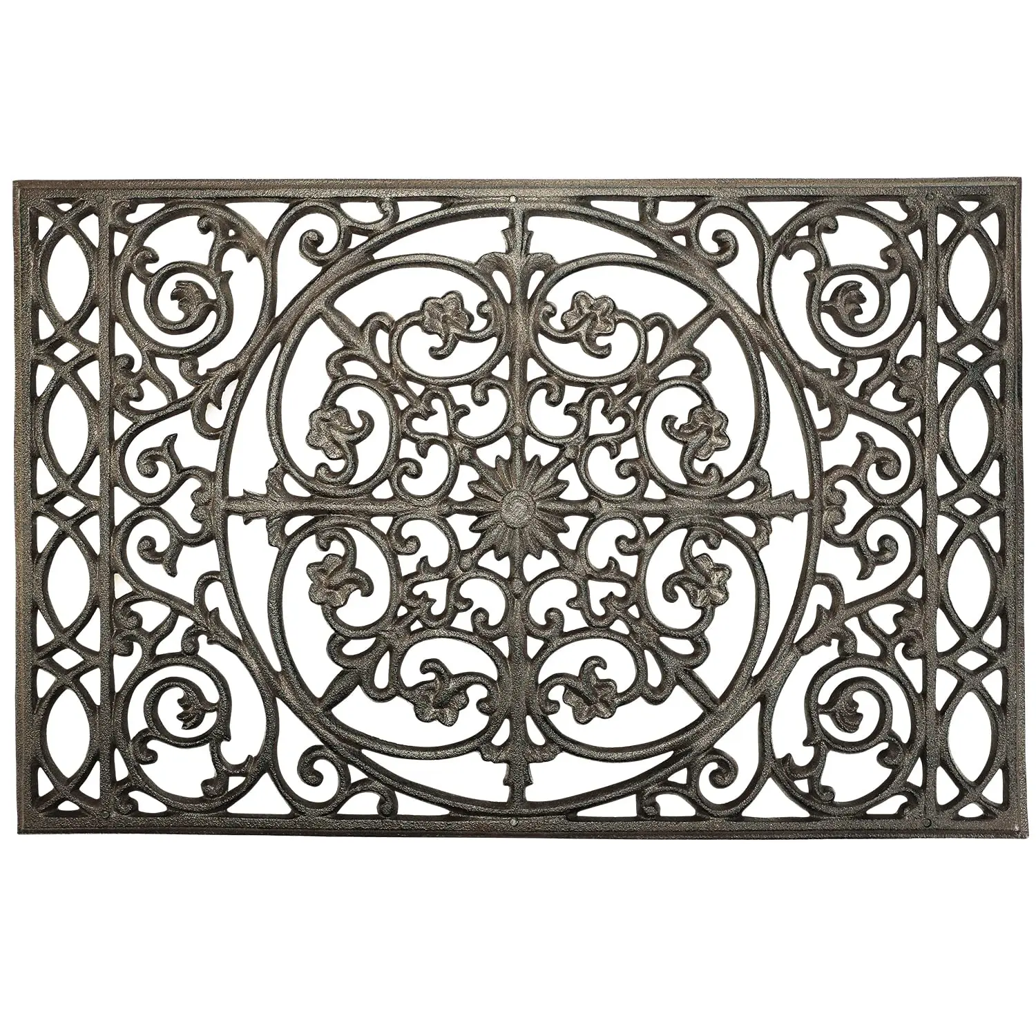 Sungmor Rectangle Cast Iron Doormat - 22" X 14.4" - Heavy Duty Non-Slip Front Door Mat Shoe Scraper Welcome Mat - Graceful Vintage Rustic Style Decorative Entrance Mats for Home Garden Patio