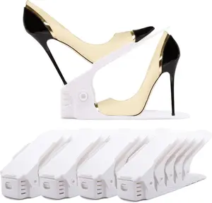 Shoe Slots Organizer 11 Pack - Shoe Stackers, Space Savers 50%, 4 Levels Adjustable, Double Layer Holders for Closet, White