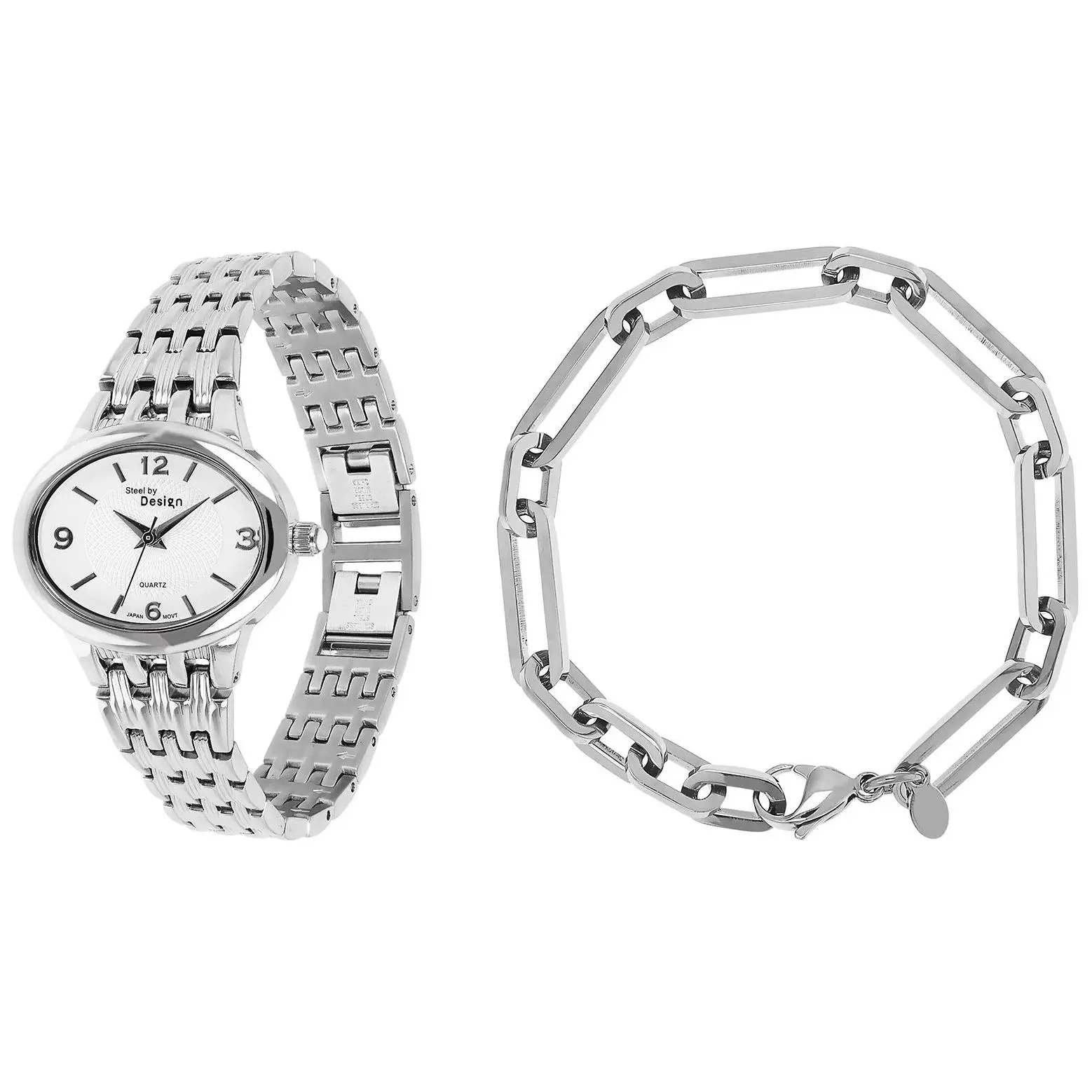 Steel by Design Paperclip Bracelet & Stampato Watch Set