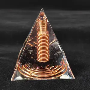 Retro Pyramid Ornament, 1 Count Copper Wire Pattern Resin Pyramid, Energy Healing Meditation Decor, Home Office Decor, Spiritual Gift, Home Ornaments