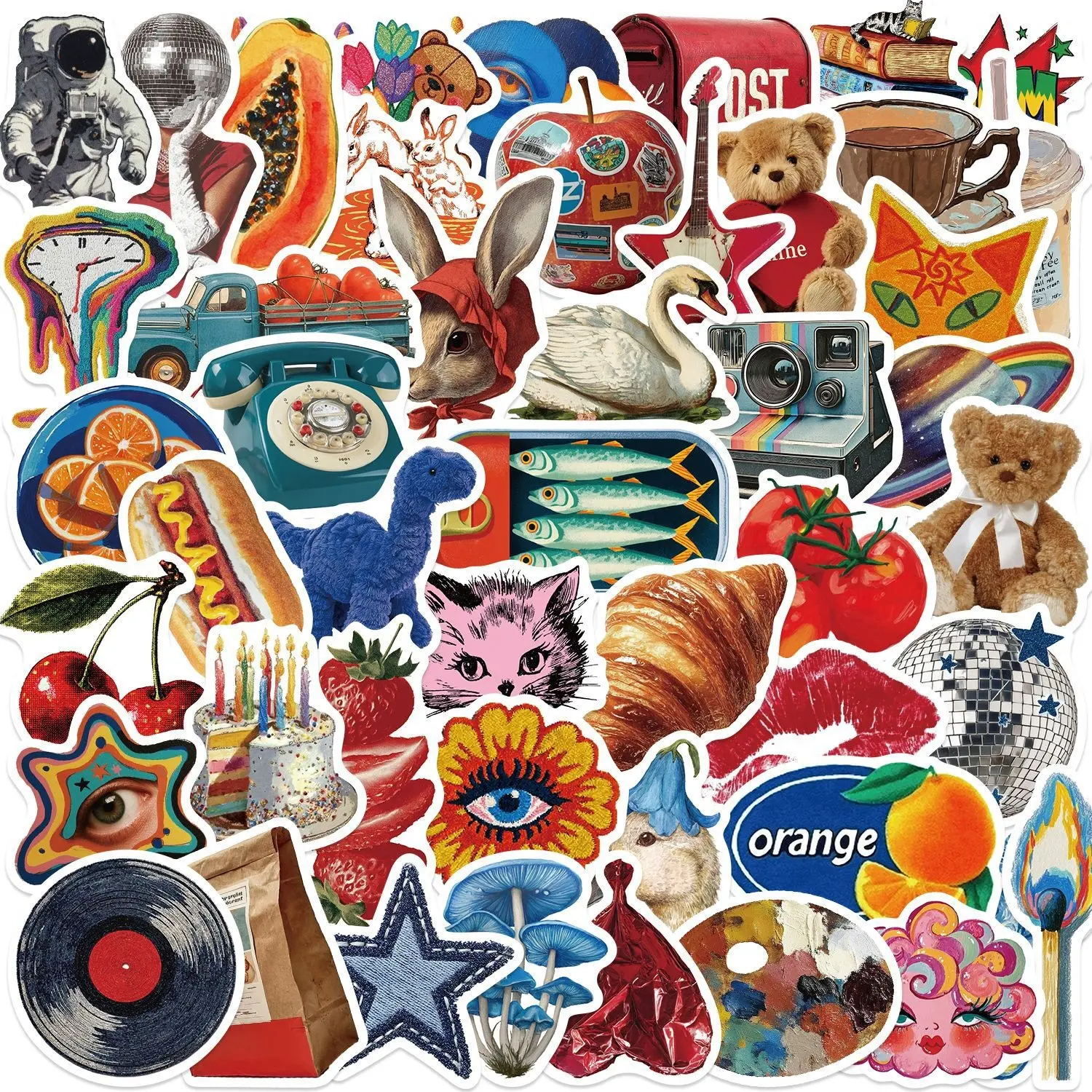 50 Cartoon Retro Yck Aesthetic Graffiti Fun Stickers, Waterproof DIY Decorative Stickers for Guitar Notebook Luggage, 50 Pieces Set Cool Stickers