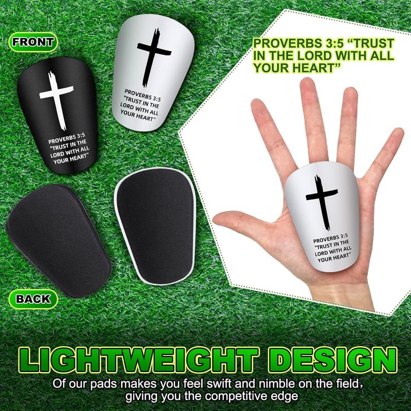2 Pairs Mini Soccer Shin Guards Christian Faith 3.15 x 1.97 Inches Cross Small Shin Guards with Bible Verse Religious Soccer Football Pads for Kids Adult