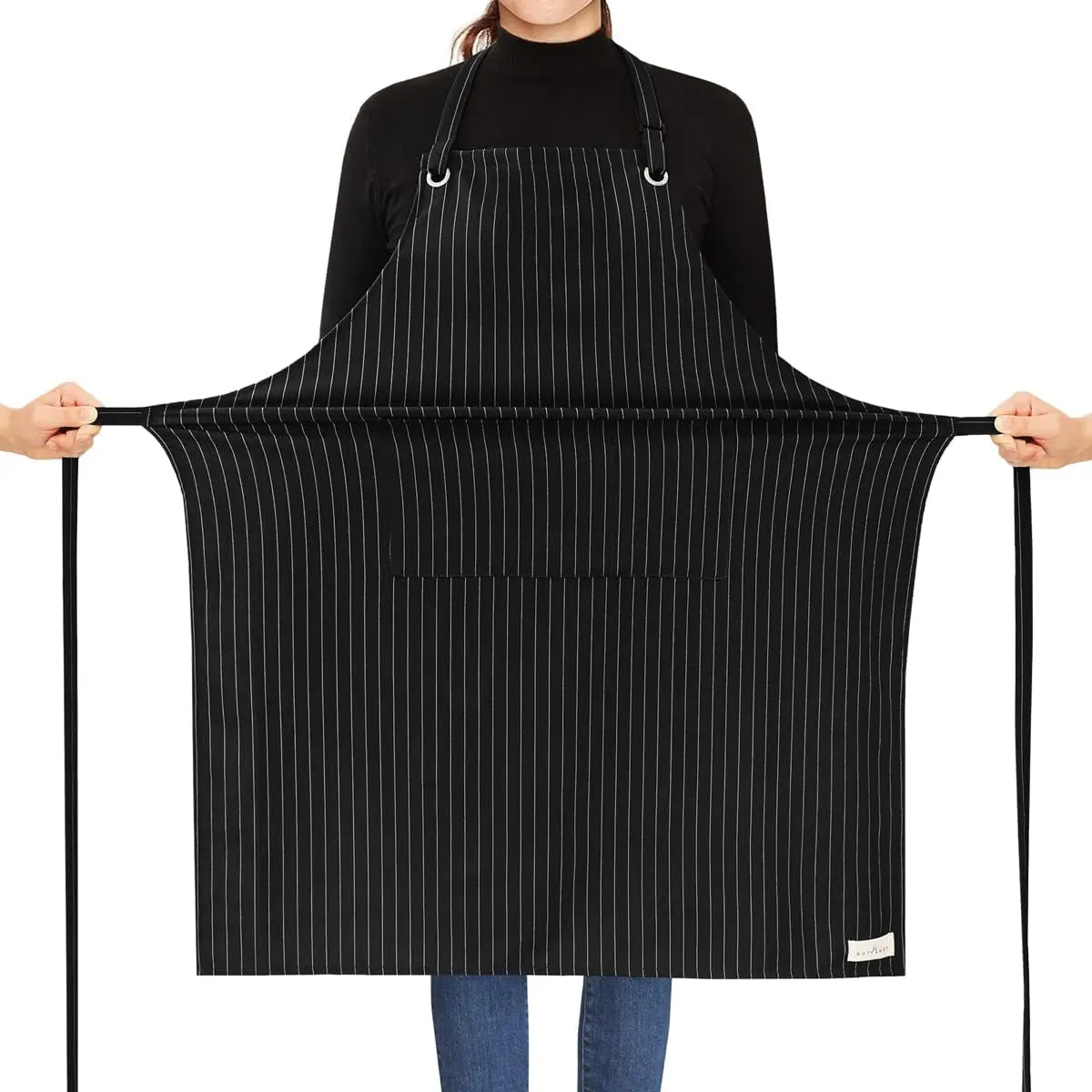 Stripe Stretch Apron with Strap - Adjustable, Comfortable, Lightweight, Washable, Waterproof Apron for Big and Tall Chefs with Pockets for Kitchen Cooking