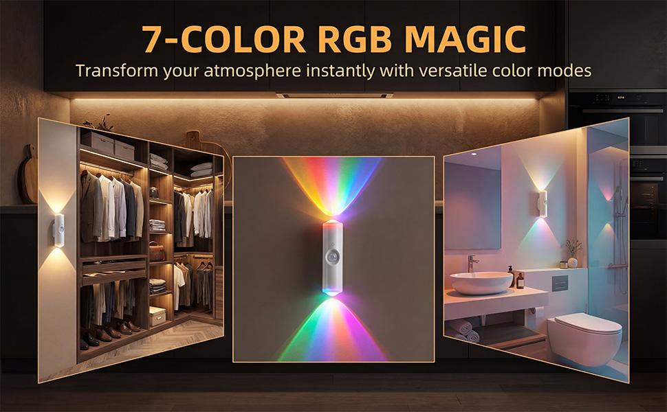 4 PCS Rechargeable Smart LED Lights With Motion Sensor  – 7-Color Wireless Magnetic Wall Sconces, Stick-on Night Light for Stairs, Hallway, Bedroom & Cabinet, Ideal for Indoor Use